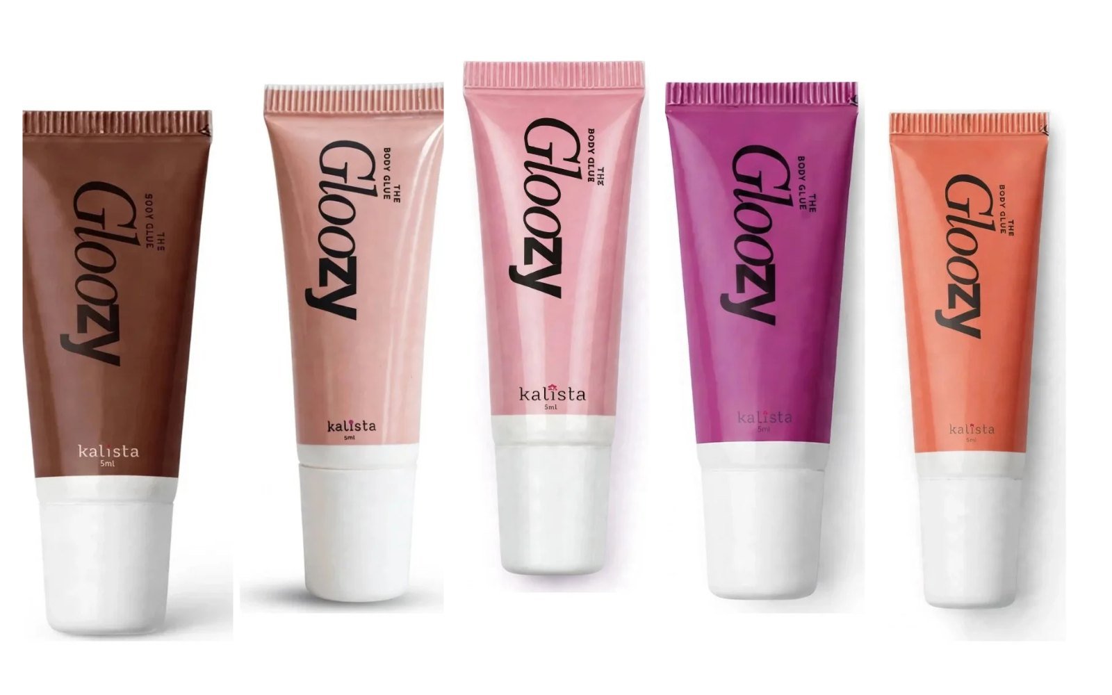 Gloozy body glue for backless blouses in five tube colours